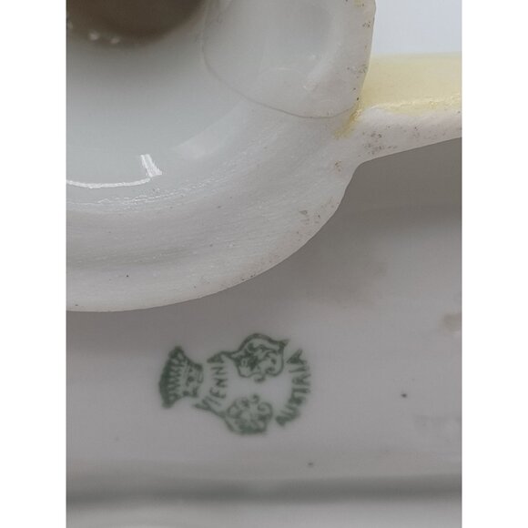 Rare Bavarian Porcelain Hat Pin Holder With Attached Trinket Dish Green & Yellow - Picture 10 of 14
